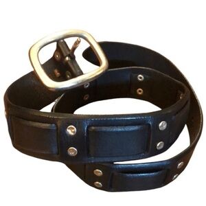 LUCKY BRAND BLACK LEATHER SOLID BRASS BUCKLE BELT SIZE 36